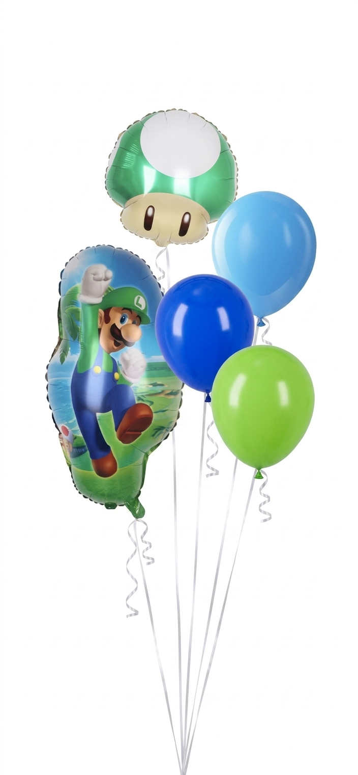 Luigi Super Mario fólia luficsokor gumilufikkal születésnapra.