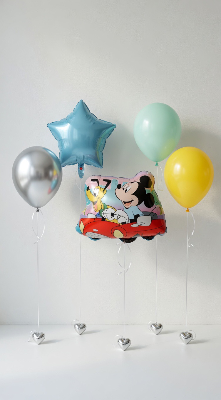Mickey és Plútó autós fólia luficsokor gyerekeknek gumi lufikkal.