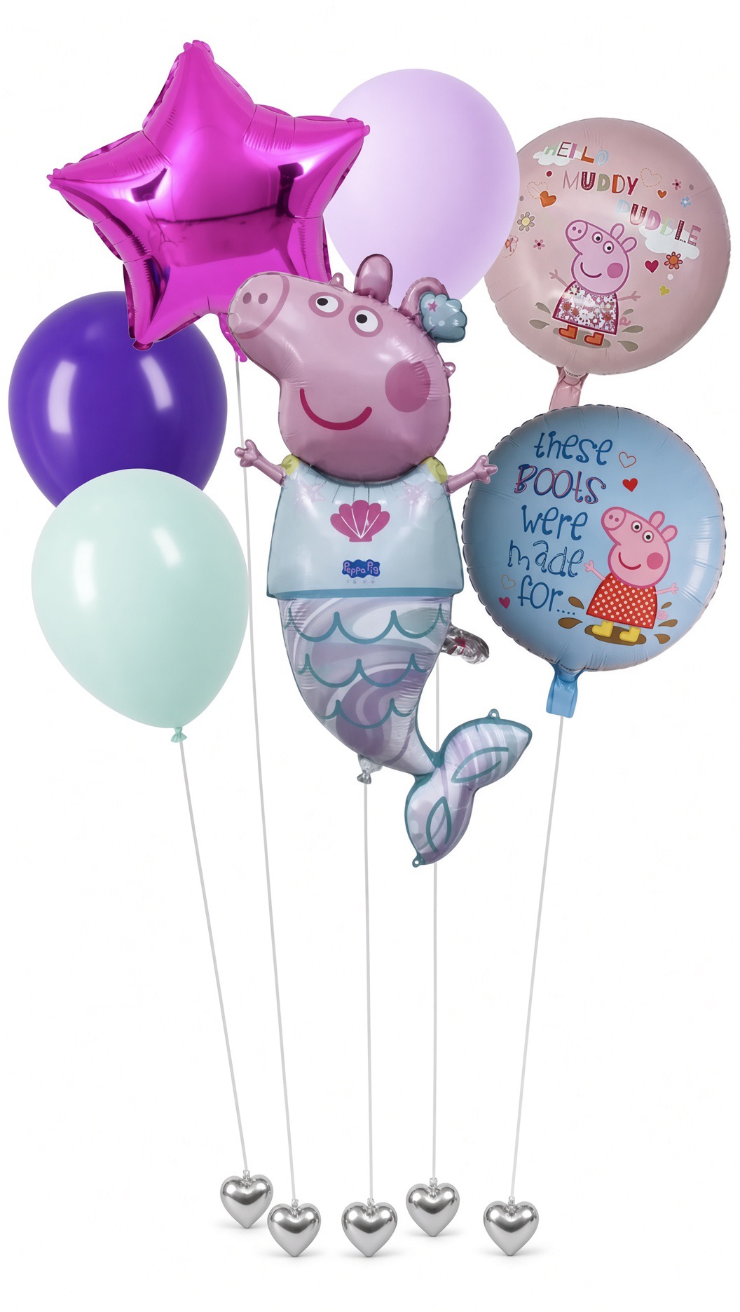 Peppa malac sellős fólia luficsokor gumi lufikkal szülinapra gyerekeknek.