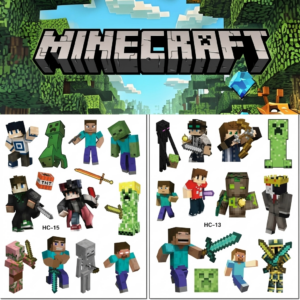 Minecraft lemosható ideiglenes tetoválás gyerekeknek.