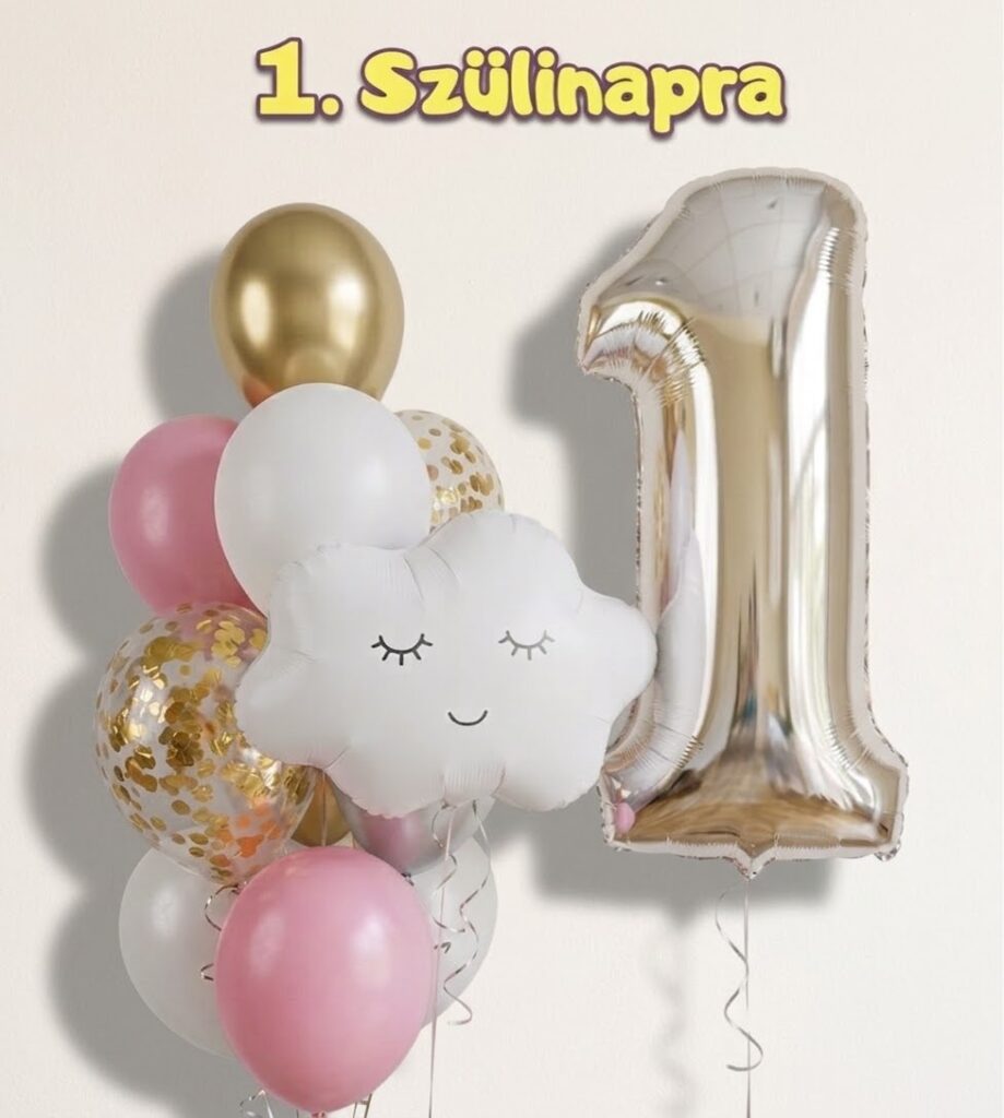 Első szülinapi buli, 1 éves gyermek szülinapjára minden ami kellhet. Lufi, fejdísz, dekoráció.